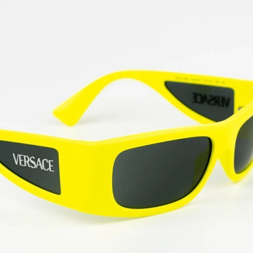 NEW Versace VE4482 544987 Yellow Fluo Dark Grey Rectangular Unisex Sunglasses